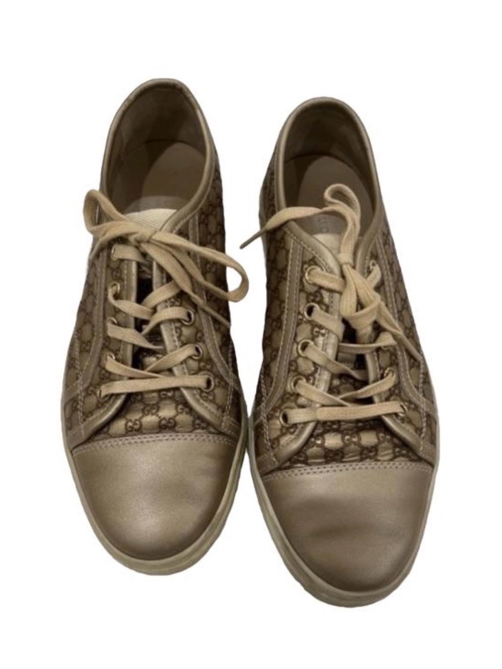 Gucci Women's Metallic Taupe Low-Top Lace-Up Sneakers